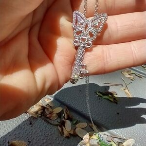 Women's crystal key necklace 18 inches silver tone